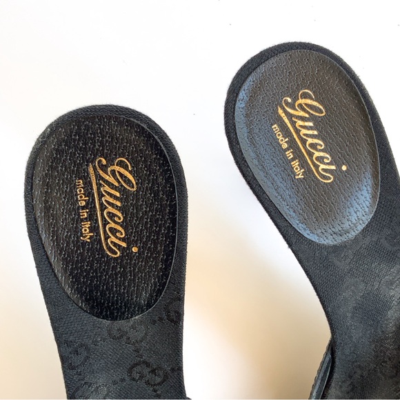 Gucci Women's Black Leather & Bamboo Straw Bit Open Toe Sandal Heel Size 8B - Picture 8 of 11